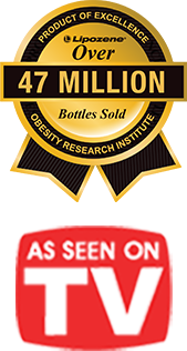 Graphic displaying '47 Million Bottles Sold' in bold blue and yellow text, highlighting Lipozene's sales milestone.